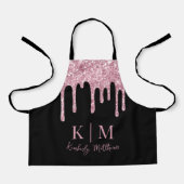 Glamoureuze roze Glitter Monogram Initialen op zwa Schort (Voorkant)