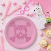 Glamoureuze Roze Glitter Skull en Crossbones Papieren Bordje (Feest)