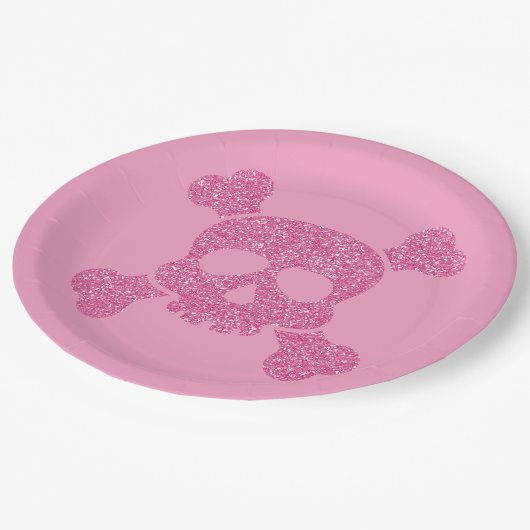 Glamoureuze Roze Glitter Skull en Crossbones Papieren Bordje (Gekanteld)