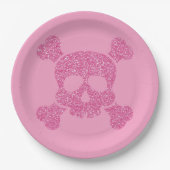 Glamoureuze Roze Glitter Skull en Crossbones Papieren Bordje (Voorkant)