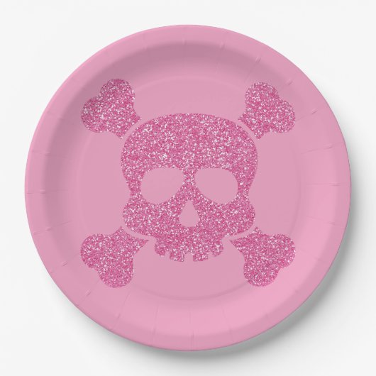 Glamoureuze Roze Glitter Skull en Crossbones Papieren Bordje (Voorkant)