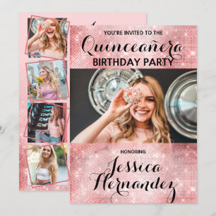 Glamoureuze roze glitterpailletten Foto Quinceañer Kaart