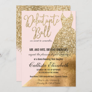 Glamoureuze roze gouden glitterjurk debutante dans kaart