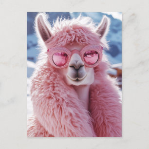 Glamoureuze Roze Llama - Winter Mode Icon Briefkaart
