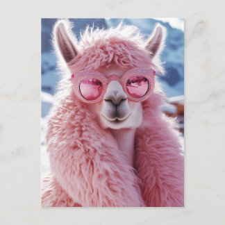 Glamoureuze Roze Llama - Winter Mode Icon Briefkaart