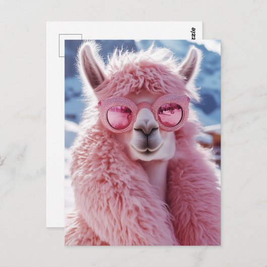 Glamoureuze Roze Llama - Winter Mode Icon Briefkaart (Voorkant / Achterkant)