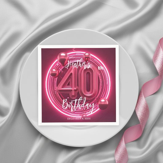 Glamoureuze Roze Magenta Neon Glow 40e verjaardag Servet