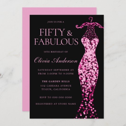 Glamoureuze roze Sparkle Jurk 50ste Verjaardagsfee Kaart (Voorkant / Achterkant)