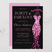 Glamoureuze roze sprankeljurk 40e verjaardagsfeest kaart (Voorkant / Achterkant)
