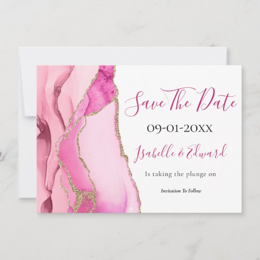 Glamoureuze roze steen Glitter Wedding Sa Save The Date (Voorkant)