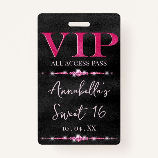 Glamoureuze roze VIP op zwart Badge (Voorkant)