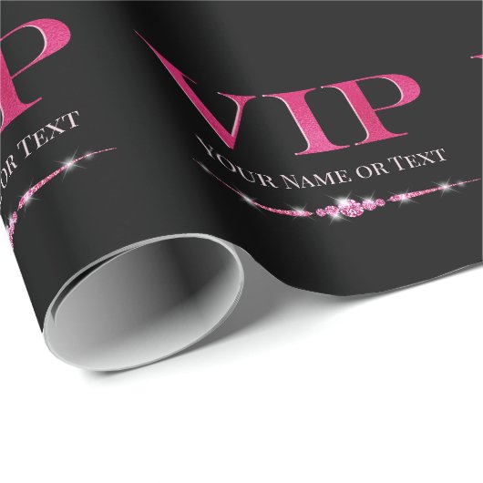 Glamoureuze roze VIP op zwart Cadeaupapier (Rol Hoek)