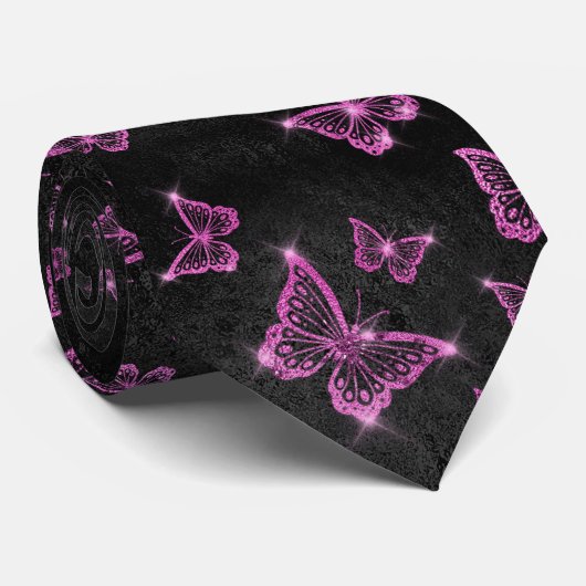 Glamoureuze Roze Vlinders Glans Stropdas (Opgerold)