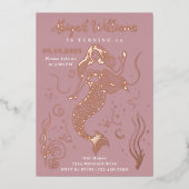 Glamoureuze roze zeemeermin onder het Zee Verjaard Folie Uitnodiging (Voorkant)