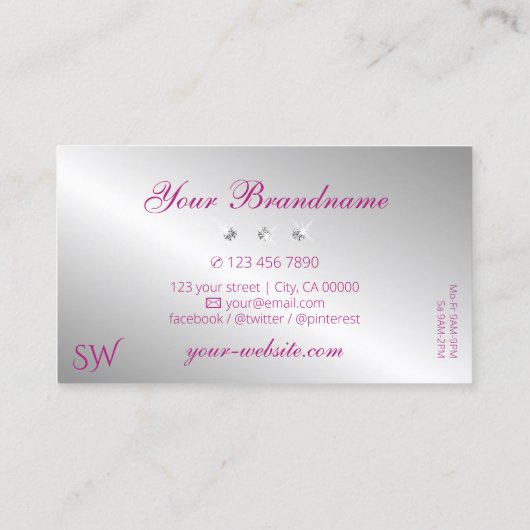 Glamoureuze roze zilver monogram voor mousserende visitekaartje (Achterkant)