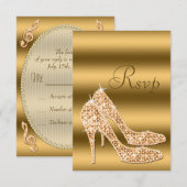 Glamoureuze RSVP Gold Stilettos Kaartje (Voorkant / Achterkant)