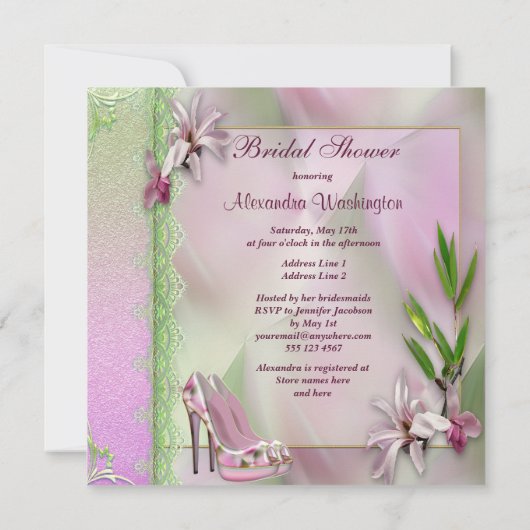 Glamoureuze schoenen, Magnolia en Fan-Vrijgezellen Kaart (Achterkant)