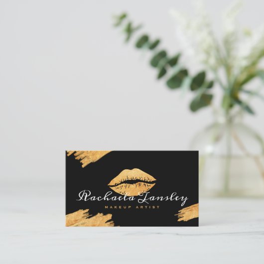 Glamoureuze schoonheid Black & Gold Lips Make-up A Visitekaartje (Staand voorkant)