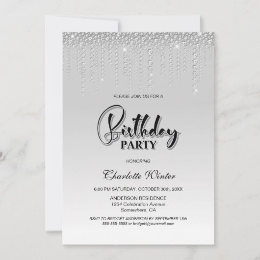 Glamoureuze Silver Diamonds Birthday Kaart (Voorkant)