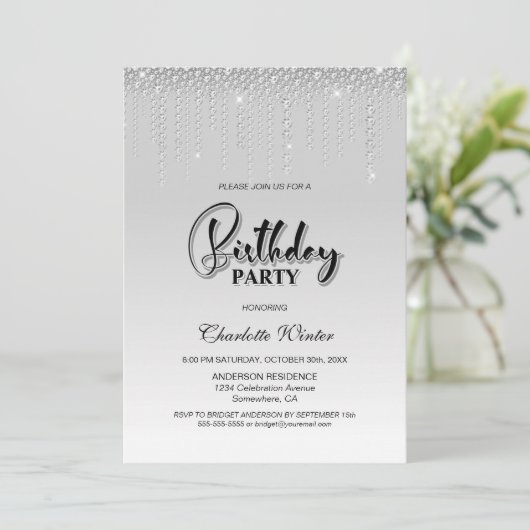 Glamoureuze Silver Diamonds Birthday Kaart (Staand voorkant)