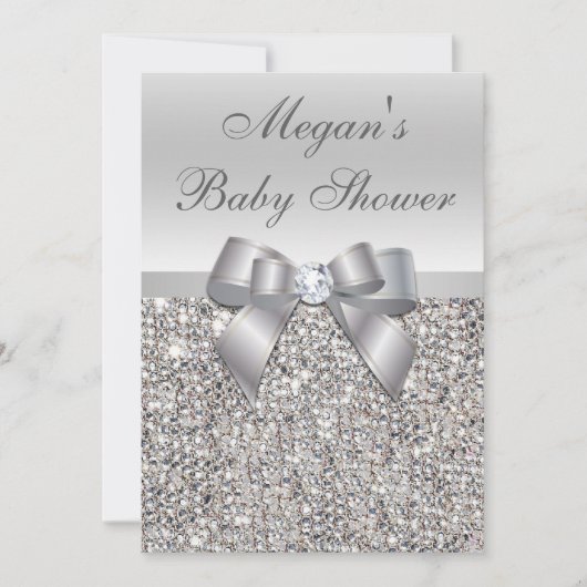 Glamoureuze Silver Sequins Bow-Baby shower Kaart (Voorkant)
