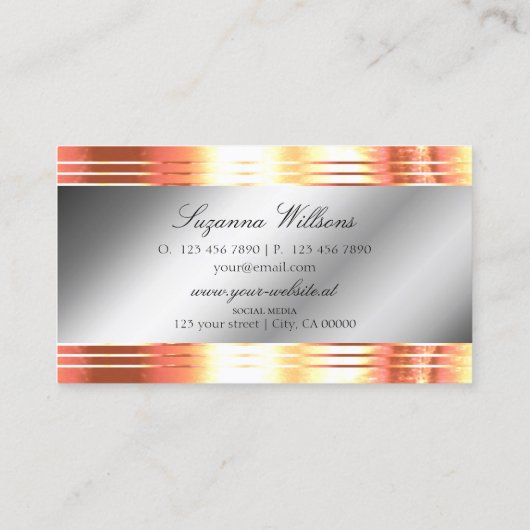 Glamoureuze Silver Shimmery Roos Gold en Monogram Visitekaartje (Achterkant)