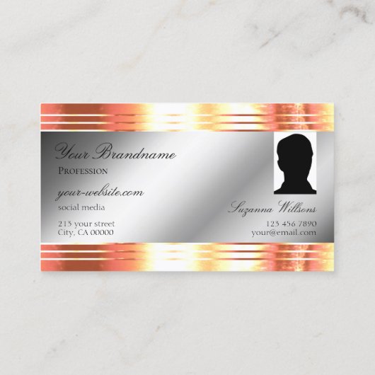 Glamoureuze Silver Shimmery Roos Gold Monogram Fot Visitekaartje (Achterkant)