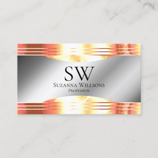 Glamoureuze Silver Shimmery Roos Gold Monogram Fot Visitekaartje (Voorkant)