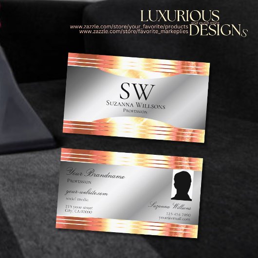 Glamoureuze Silver Shimmery Roos Gold Monogram Fot Visitekaartje