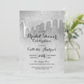 Glamoureuze Silver Thick Glitter Drips Vrijgezelle Kaart (Staand voorkant)