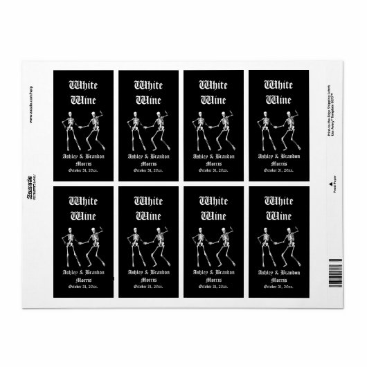 Glamoureuze Skeletten Bruiloft Wijn Label (Full Sheet)