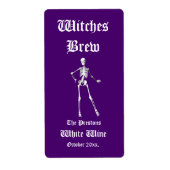 Glamoureuze Skeletten Heksen Brew Wijn Label Purpl (Voorkant)