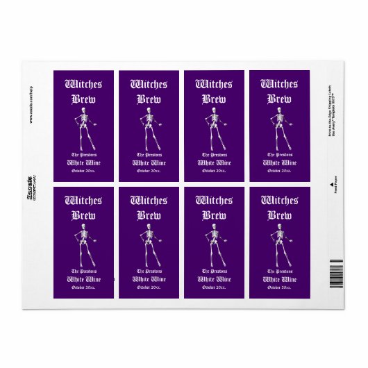 Glamoureuze Skeletten Heksen Brew Wijn Label Purpl (Full Sheet)