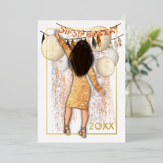 Glamoureuze slok Hoera Nieuwjaar Groeten Folie Feestdagenkaart (Staand Voorkant)