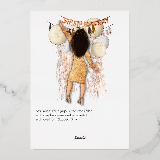 Glamoureuze slok Hoera Nieuwjaar Groeten Folie Feestdagenkaart (Achterkant)