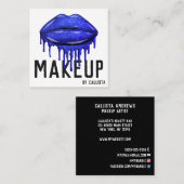 Glamoureuze Sparkly Blue Glitter Drips Lips Make-u Vierkante Visitekaartje (Voorkant / Achterkant)