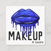 Glamoureuze Sparkly Blue Glitter Drips Lips Make-u Vierkante Visitekaartje (Voorkant)