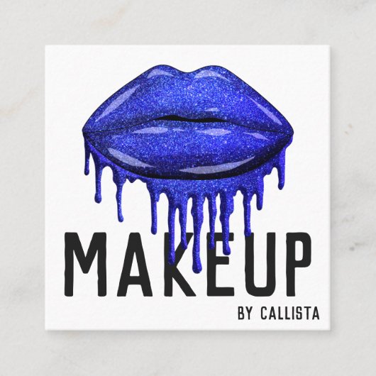 Glamoureuze Sparkly Blue Glitter Drips Lips Make-u Vierkante Visitekaartje (Voorkant)