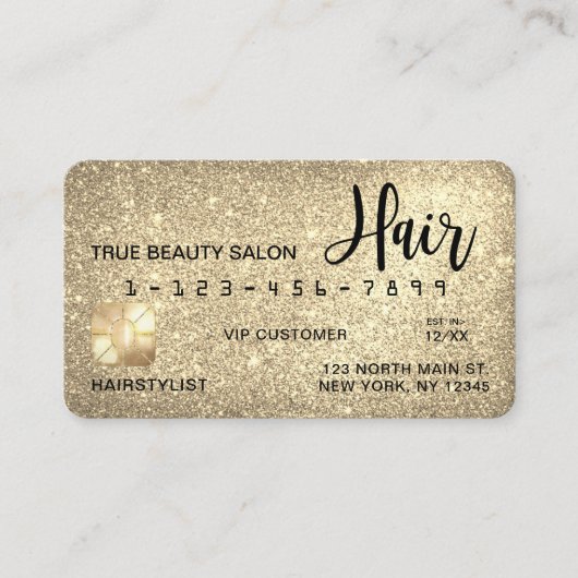 Glamoureuze Sparkly Gold Glitter Credit Kaart Hair Visitekaartje (Voorkant)