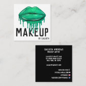 Glamoureuze Sparkly Green Glitter Drips Lips Make- Vierkante Visitekaartje (Voorkant / Achterkant)