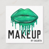 Glamoureuze Sparkly Green Glitter Drips Lips Make- Vierkante Visitekaartje (Voorkant)