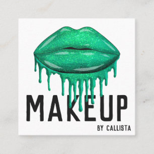 Glamoureuze Sparkly Green Glitter Drips Lips Make- Vierkante Visitekaartje
