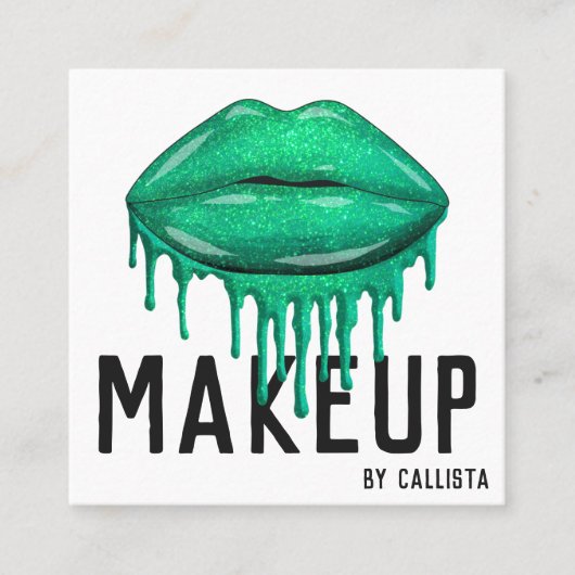 Glamoureuze Sparkly Green Glitter Drips Lips Make- Vierkante Visitekaartje (Voorkant)