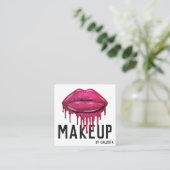 Glamoureuze Sparkly Pink Glitter Drips Lips Make-u Vierkante Visitekaartje (Staand voorkant)