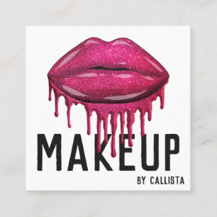 Glamoureuze Sparkly Pink Glitter Drips Lips Make-u Vierkante Visitekaartje