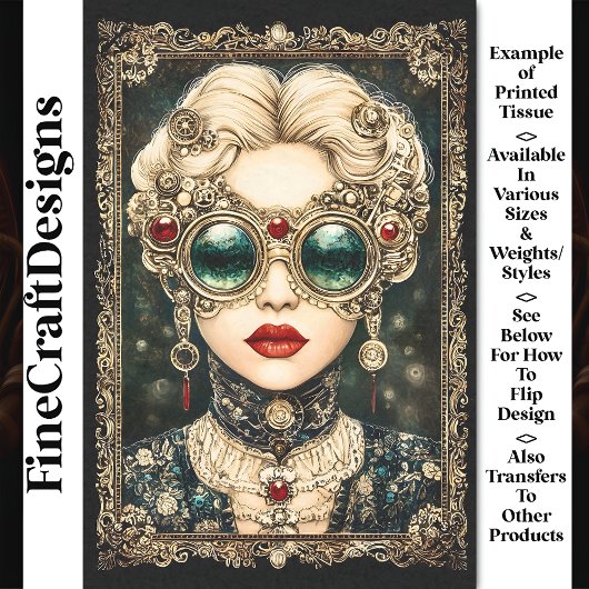 Glamoureuze Steampunk Vrouw,  DOOR8 Decoupage Tissuepapier