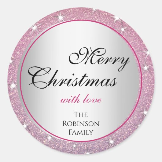 Glamoureuze sterren Roze Gradiënt Glitter Effect X Ronde Sticker (Voorkant)