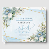 Glamoureuze stoffige blauwe witte pioenen Sweet Si Gastenboek (Voorkant)