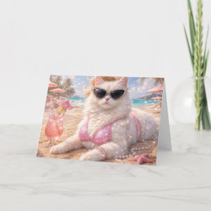 Glamoureuze strandkat met zonnebril kaart