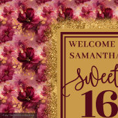 Glamoureuze Sweet 16 Blush Bourgogne Gold Banner Wandkleed